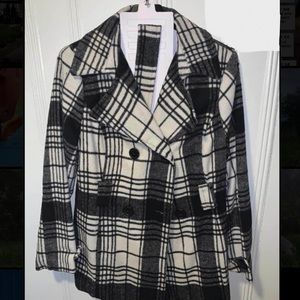 Plaid Pea Coat with Waist Belt